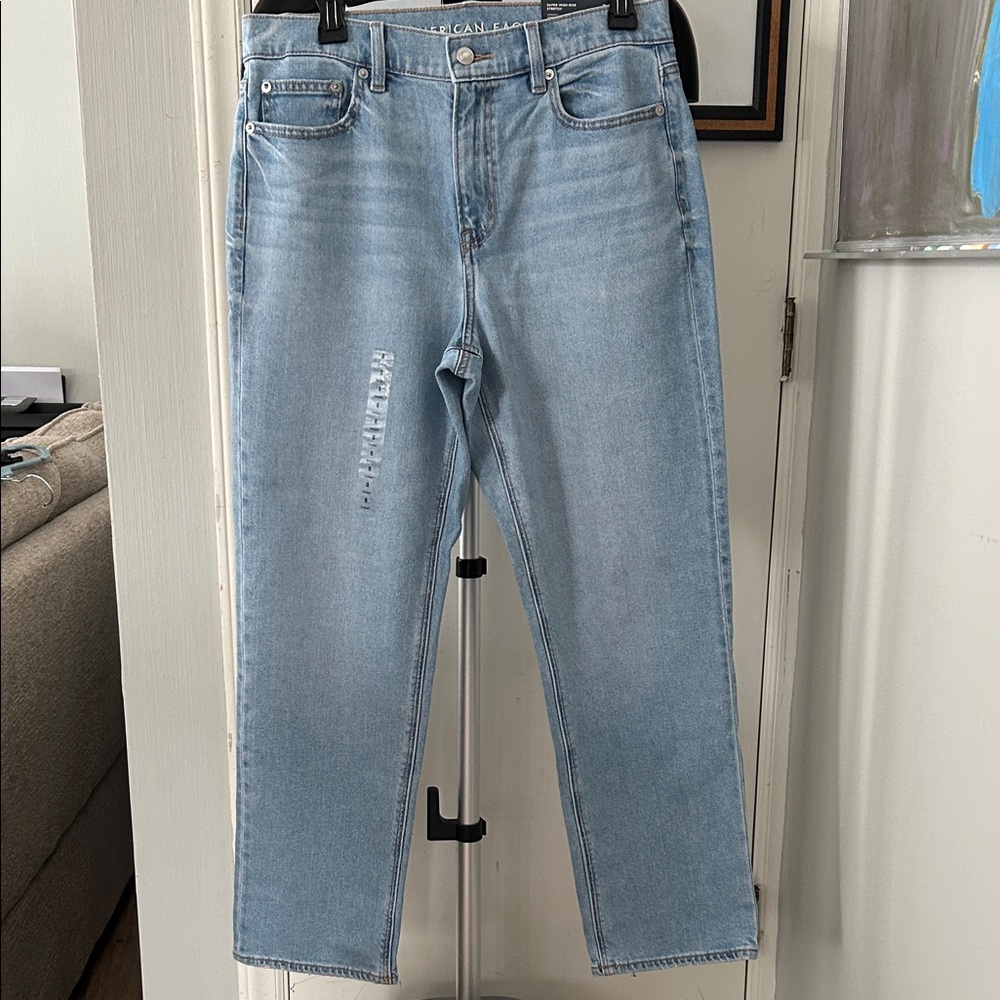 American Eagle Outfitters Light Blue Super High- Rise Straight Leg Jeans
